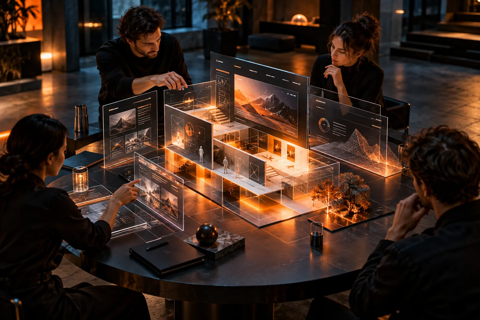 Équipe de création autour d’une maquette interactive de site web