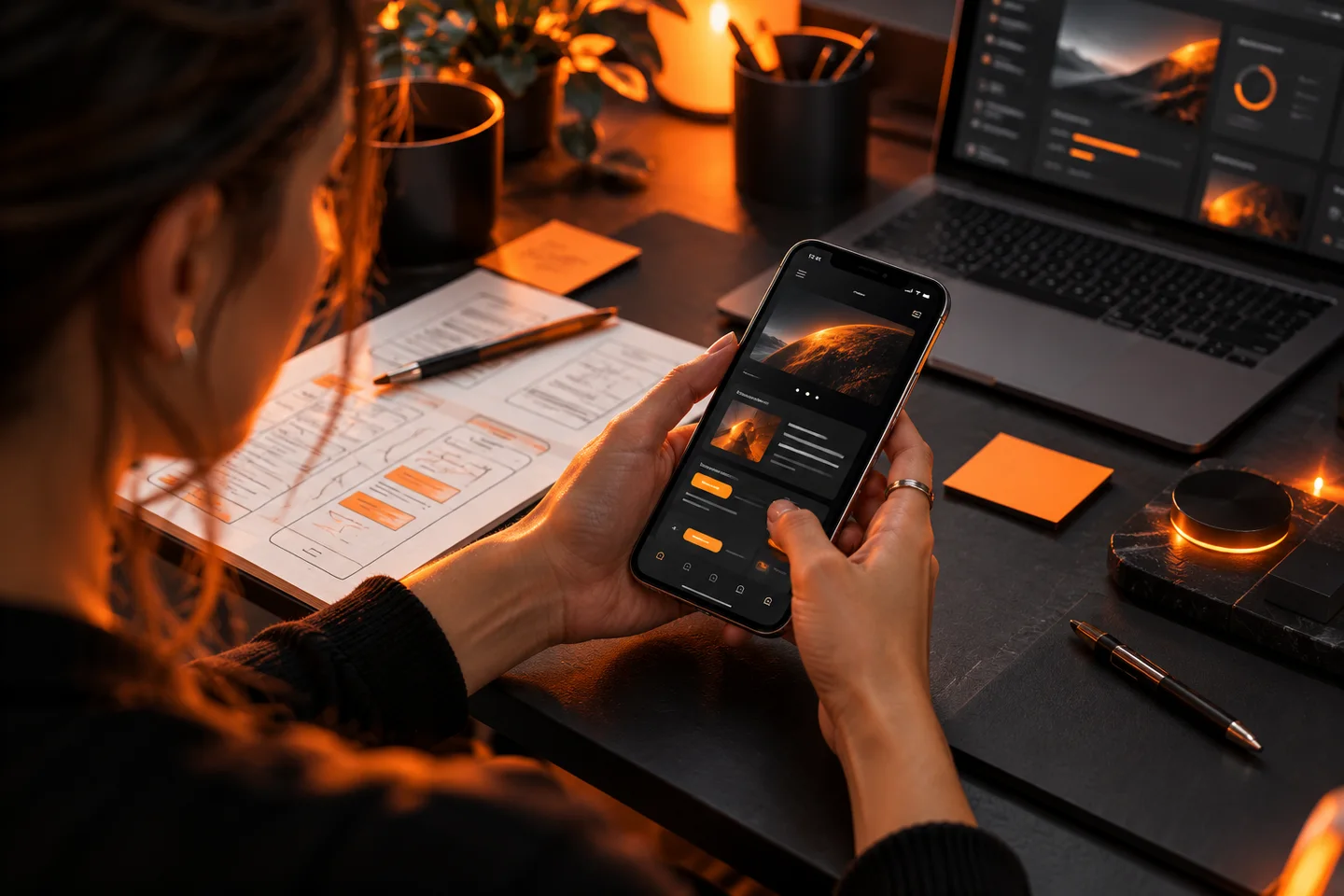 Test d’une application web sur un téléphone dans un atelier numérique