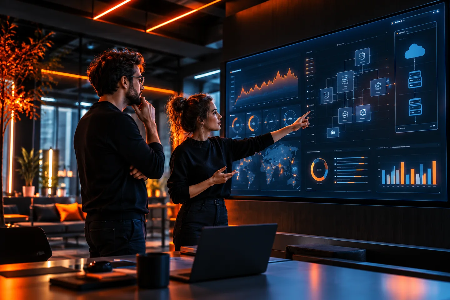 Développeurs échangeant sur les performances et l’architecture d’une application