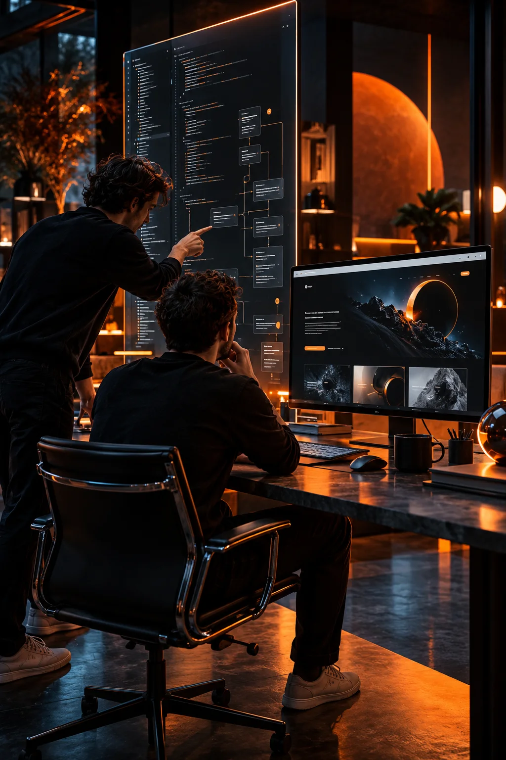 Développeurs vérifiant l’architecture et l’affichage d’un site web