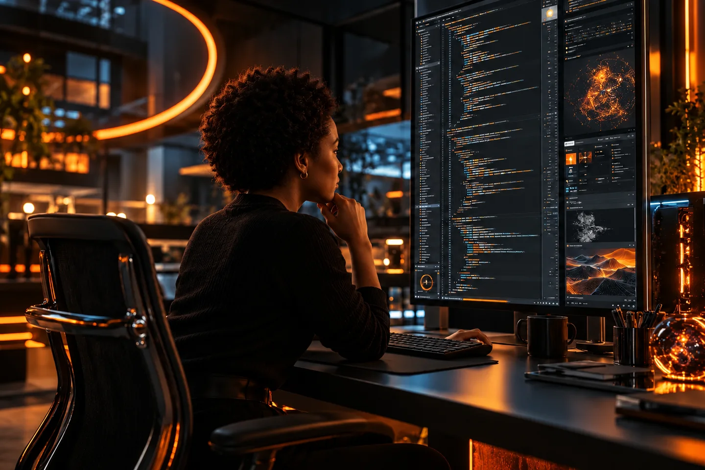 Développeuse examinant le code et la structure d’un projet web