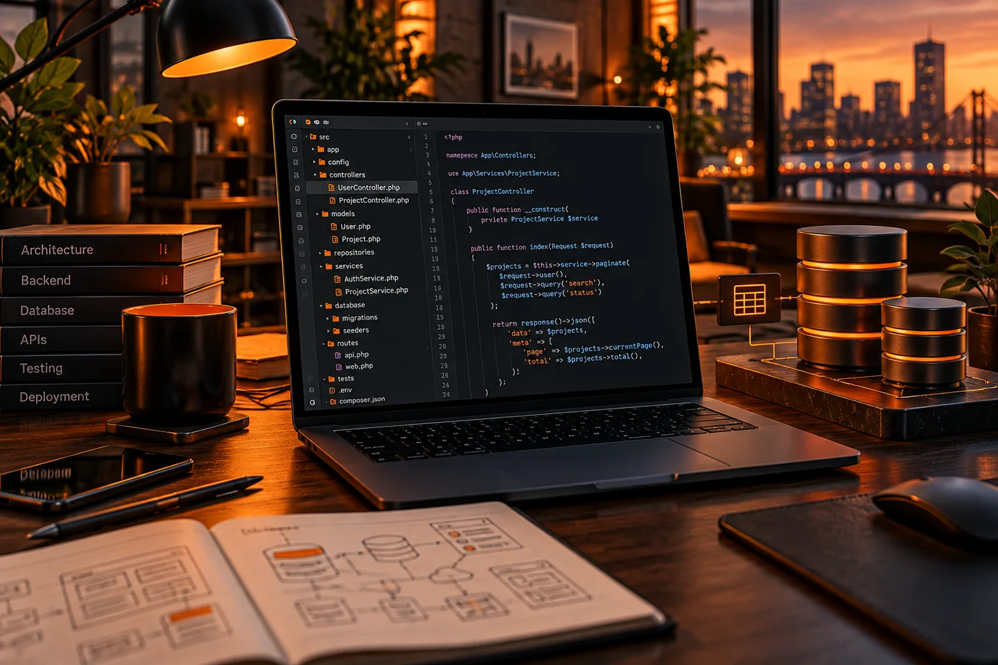 Un poste de développement associe du code, des données et des modules connectés