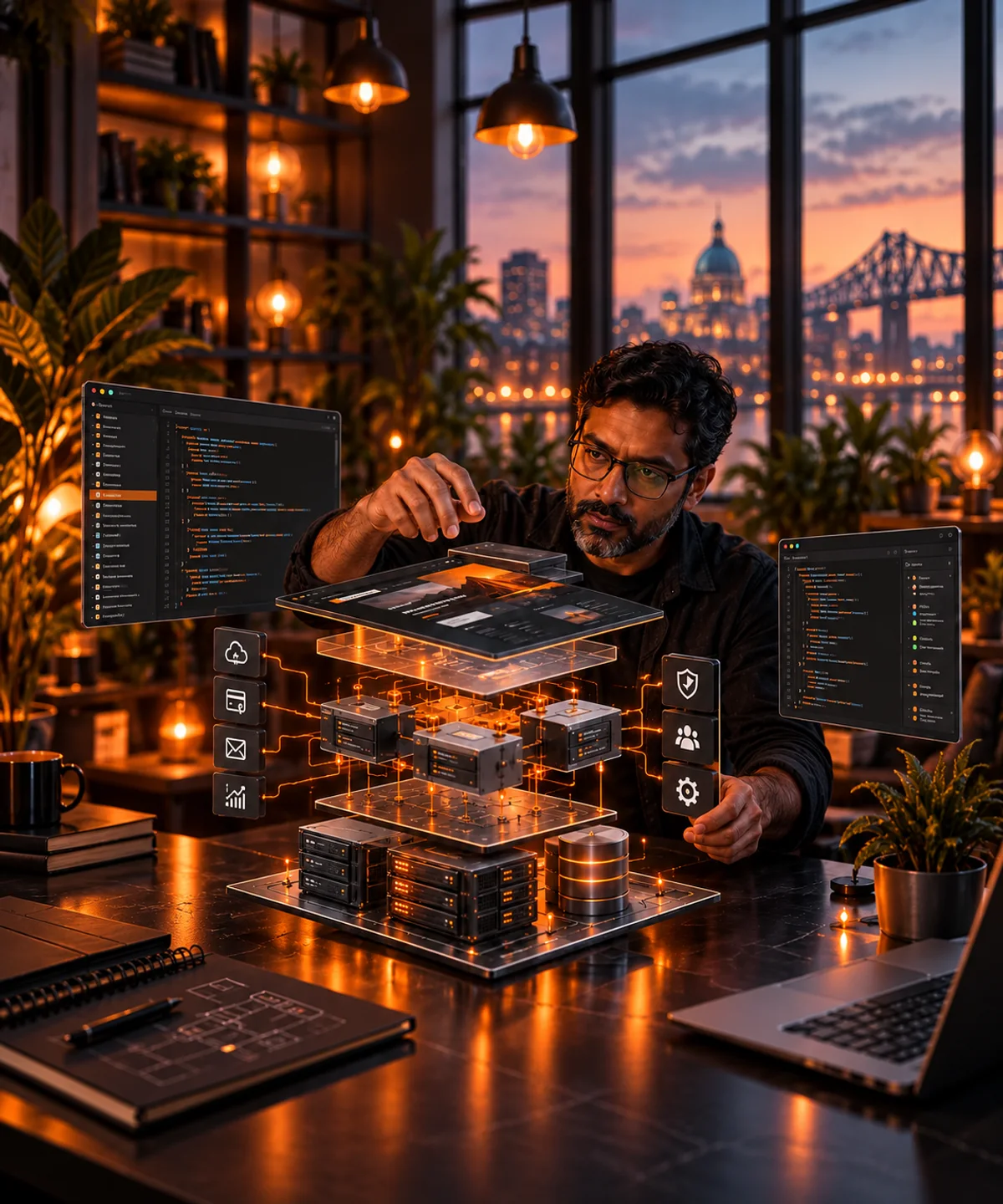 Un développeur assemble les modules d’une application sur mesure dans un studio montréalais