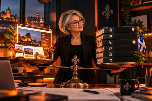 Création web et obligations légales en équilibre dans un studio numérique.
