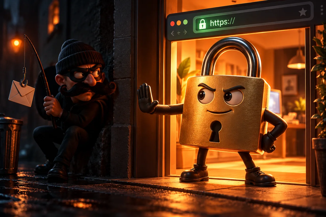 Un cadenas protège un navigateur contre les tentatives d’intrusion.
